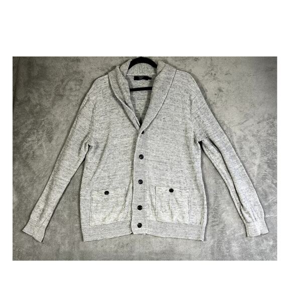 J Crew Cardigan Mens L Gray Knit Lambswool Shawl Neck Sweater Grandpa Basic - Picture 1 of 10